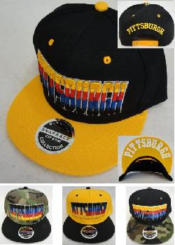 PITTSBURGH Snap Back Flat Bill Hat [Fade Letters]